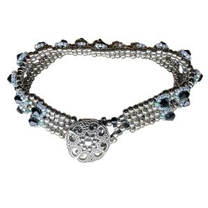 Unbranded VTG HandCrafted 7.5” longClassic Elegant Silver/black Beaded Bracelet